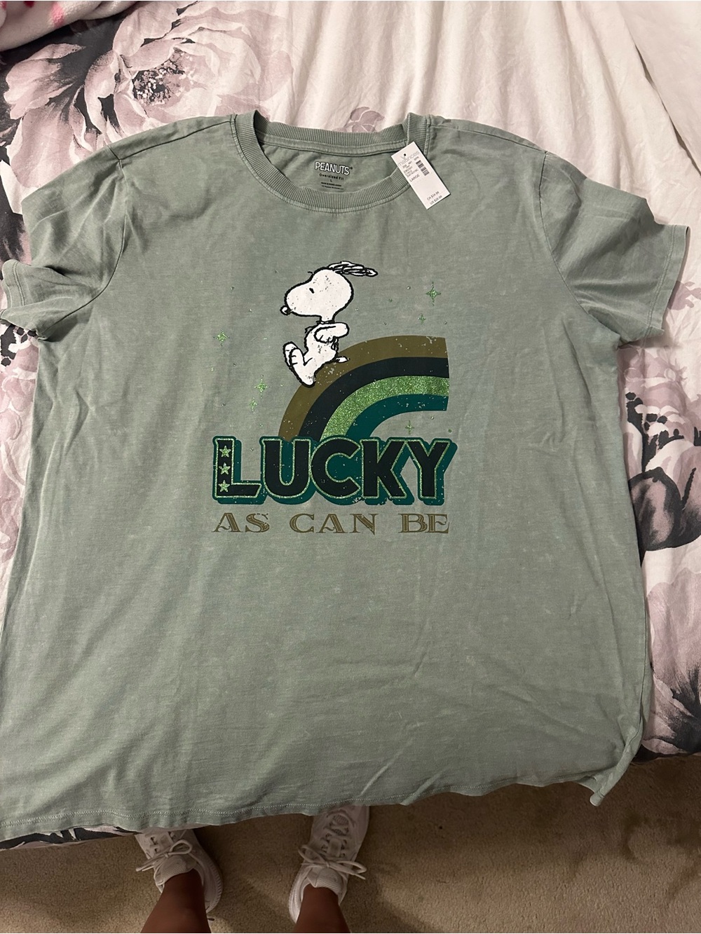 Peanuts Sage Green Snoopy 'Lucky' Graphic Tee